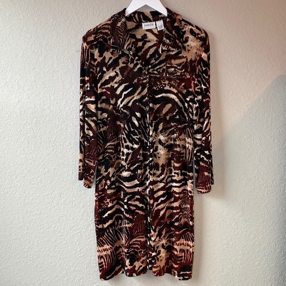 Chico’s Animal Print Button Down Dress Size 2/12 - Picture 1 of 12